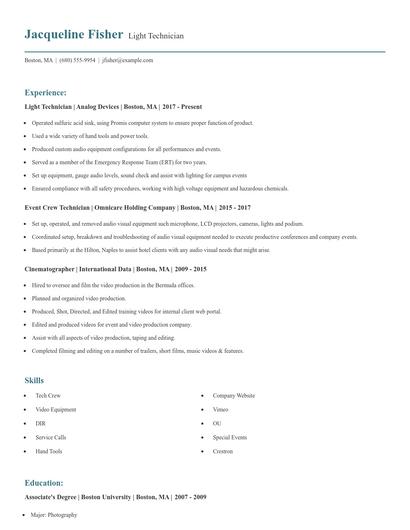 Light Technician Resume