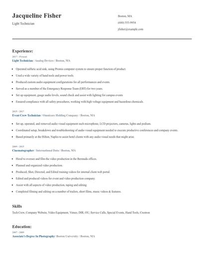 Light Technician Resume