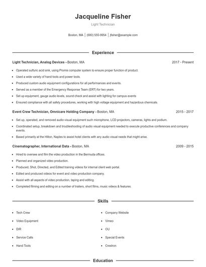 Light Technician Resume