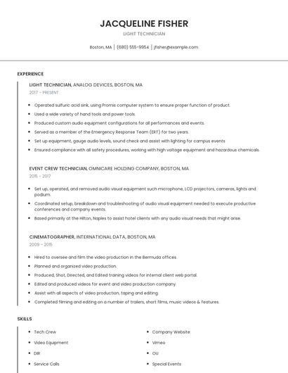 Light Technician Resume