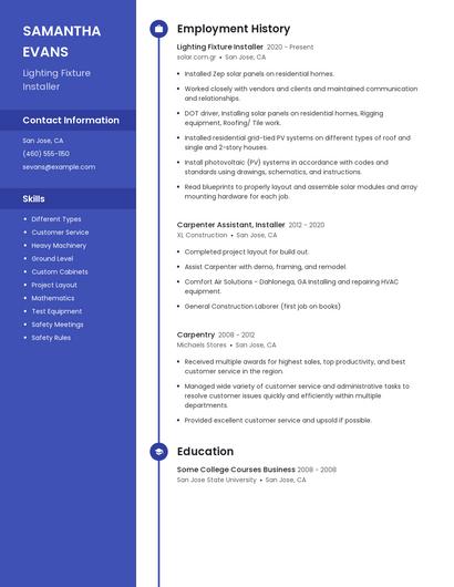 Lighting Fixture Installer Resume