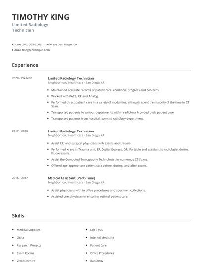 Limited Radiology Technician Resume