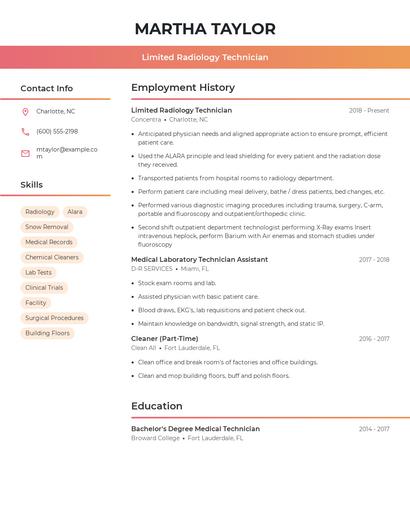 Limited Radiology Technician Resume