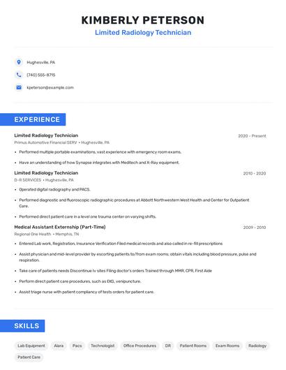 Limited Radiology Technician Resume