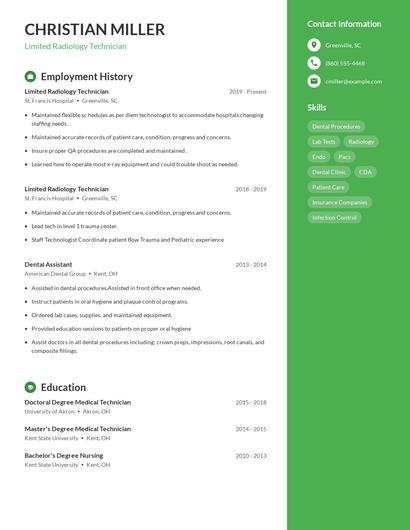 Limited Radiology Technician Resume