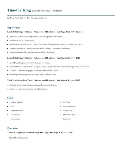 Limited Radiology Technician Resume