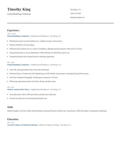 Limited Radiology Technician Resume