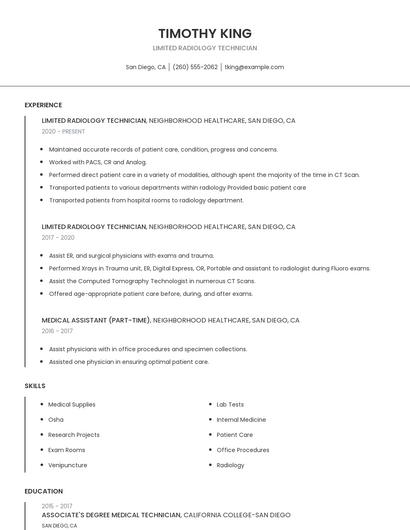 Limited Radiology Technician Resume