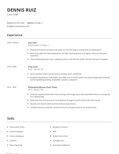 Line Chef Resume