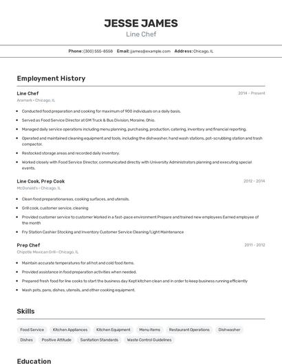 Line Chef Resume