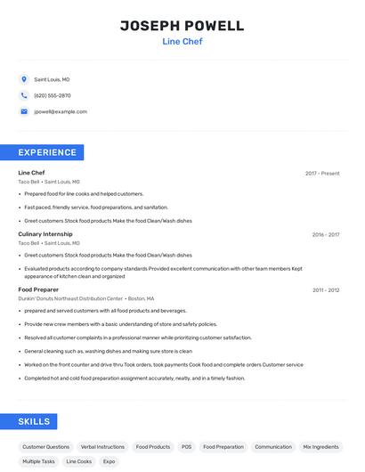 Line Chef Resume