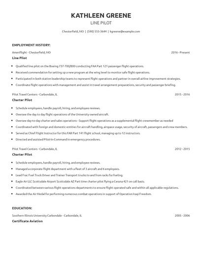 Line Pilot Resume
