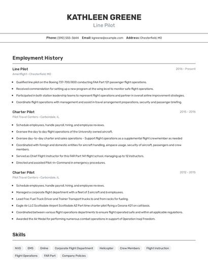 Line Pilot Resume