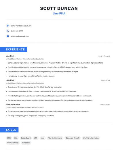 Line Pilot Resume