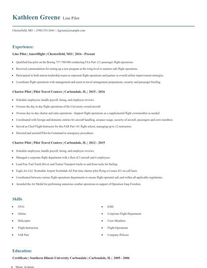 Line Pilot Resume