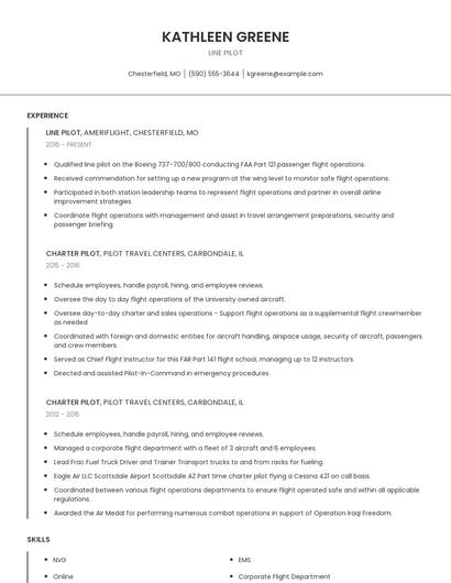 Line Pilot Resume