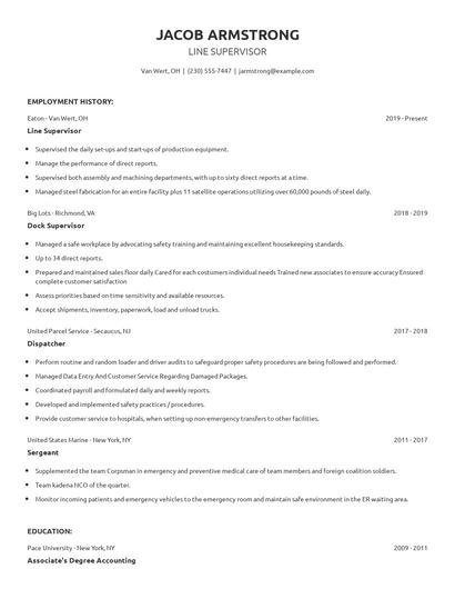 Line Supervisor Resume