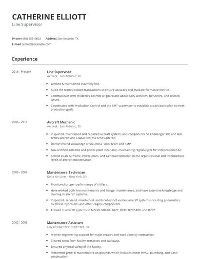 Line Supervisor Resume