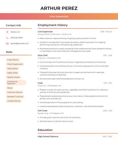 Line Supervisor Resume