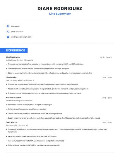 Line Supervisor Resume