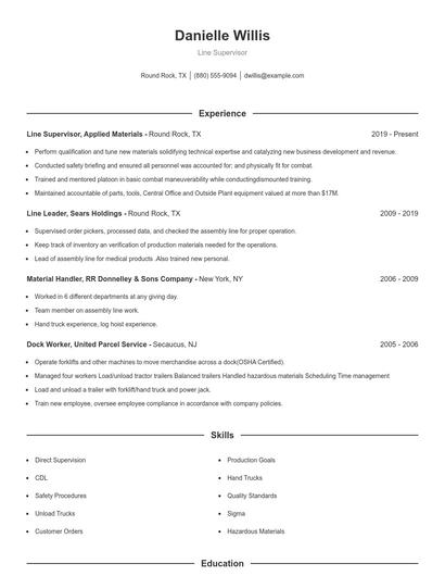 Line Supervisor Resume