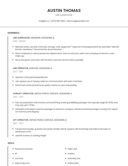 Line Supervisor Resume