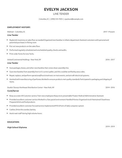 Line Tender Resume