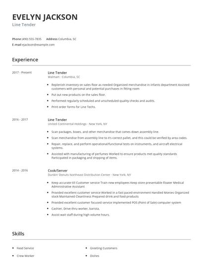 Line Tender Resume