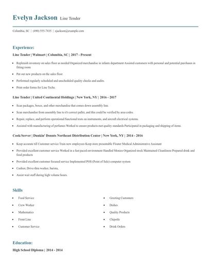 Line Tender Resume