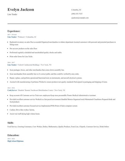 Line Tender Resume