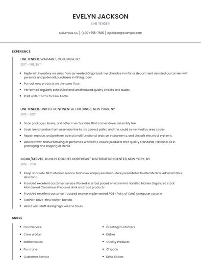 Line Tender Resume