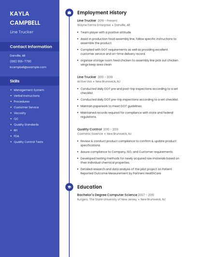 Line Trucker Resume