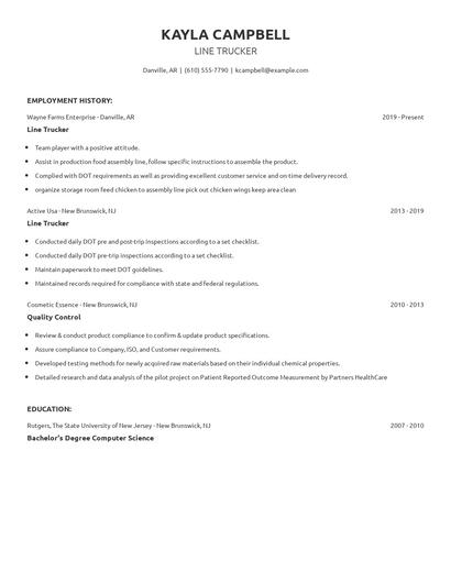 Line Trucker Resume