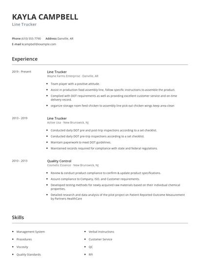 Line Trucker Resume