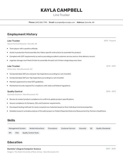 Line Trucker Resume