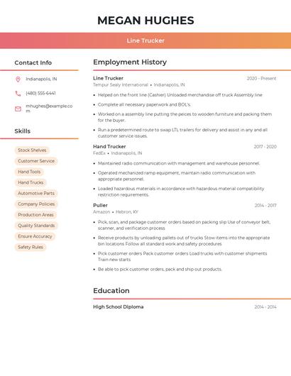 Line Trucker Resume
