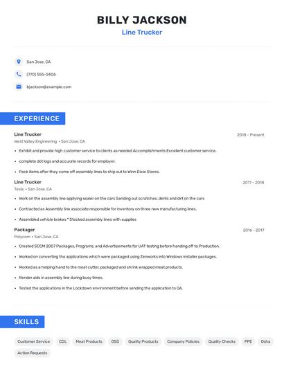 Line Trucker Resume