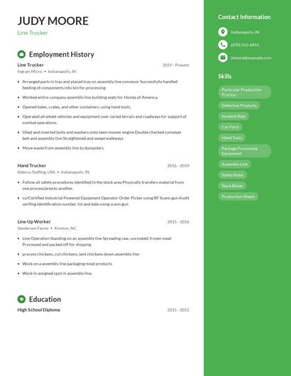 Line Trucker Resume