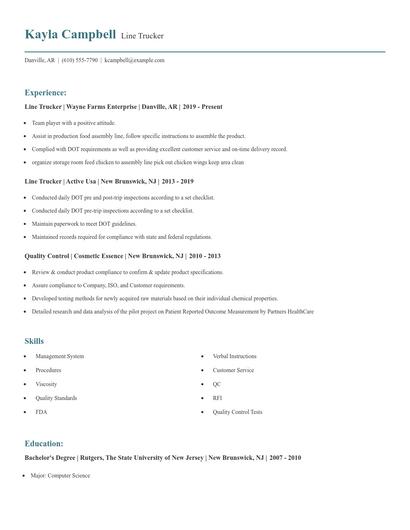 Line Trucker Resume