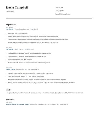 Line Trucker Resume