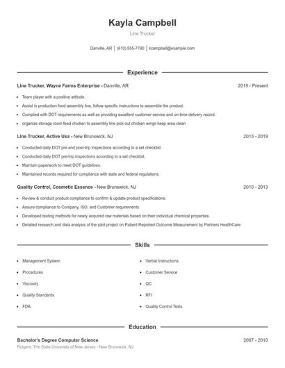 Line Trucker Resume