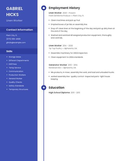 Linen Worker Resume