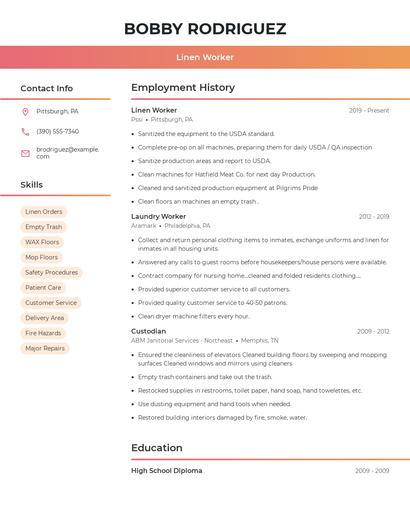 Linen Worker Resume