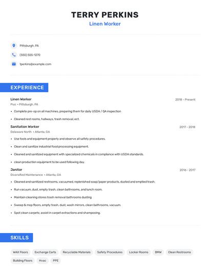 Linen Worker Resume