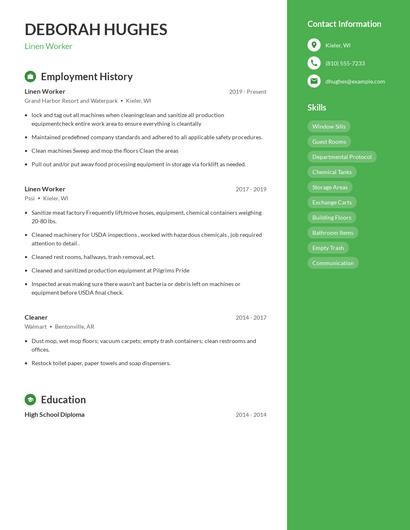 Linen Worker Resume