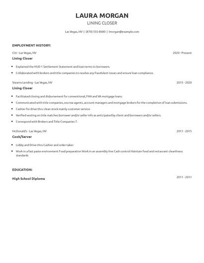 Lining Closer Resume