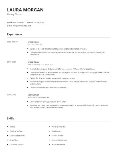 Lining Closer Resume