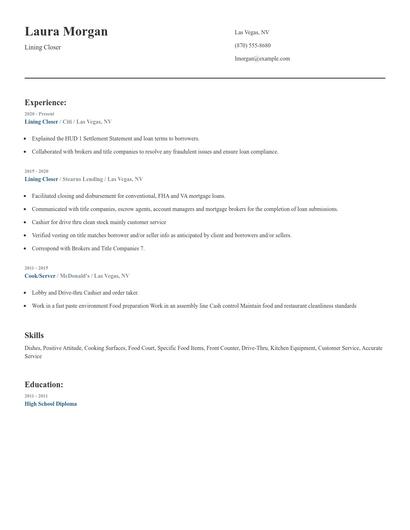 Lining Closer Resume