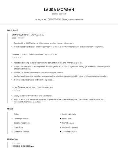 Lining Closer Resume