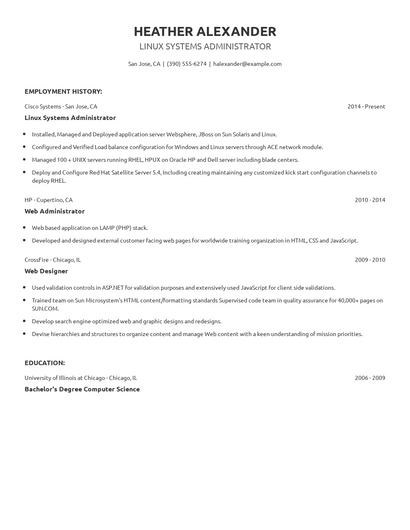 Linux Systems Administrator Resume